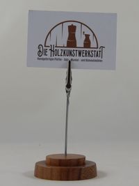 Zettelhalter 12, Ulme // Durchmesser am Fu&szlig;: 60 mm //Metallstange mit Klammer zum Befestigen von Zetteln, etc. // Preis: 3,00 &euro;